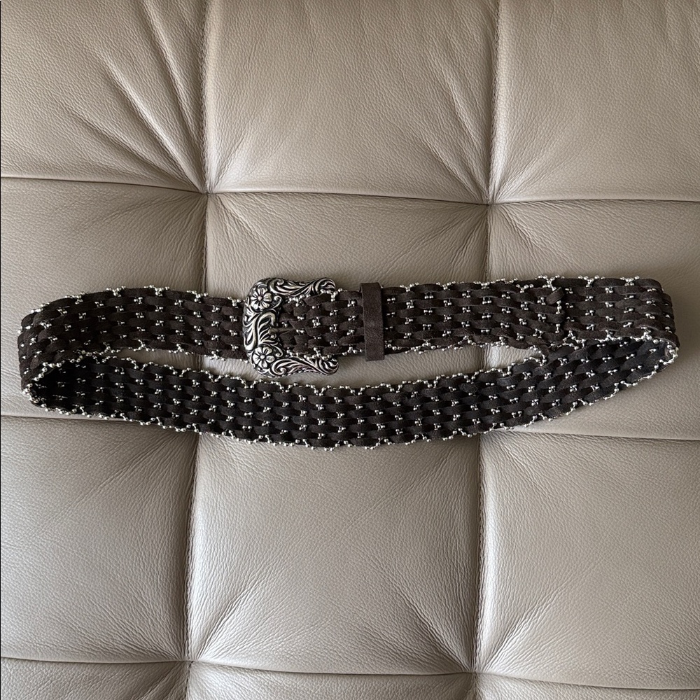 New Nanni Italian leader Brown Woven Belt with Silver Buckle